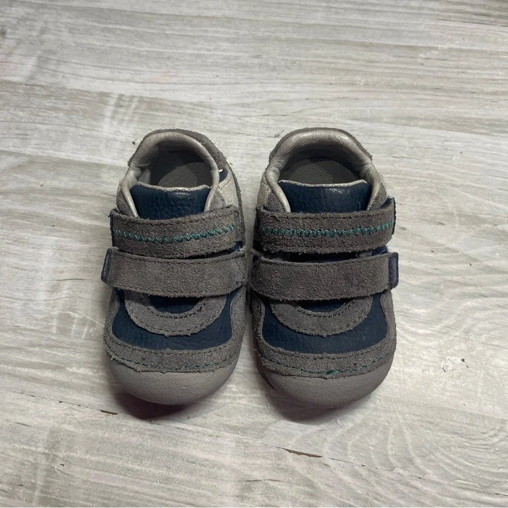 Stride Rite Graham Gray Blue Leather Baby Walker Shoes Size 3